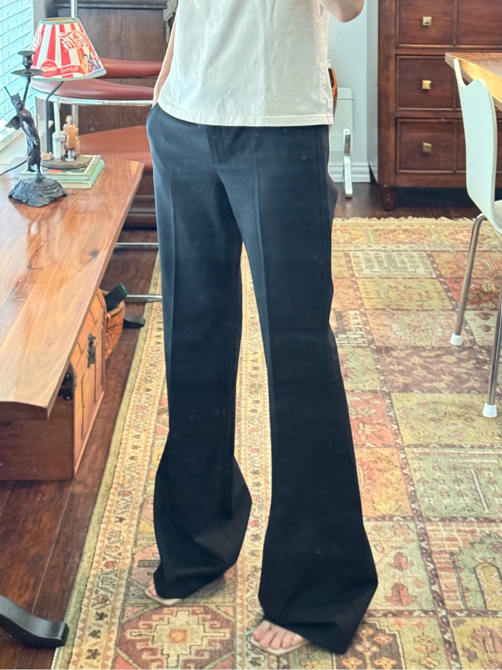 Theory Womens Low-Rise Flared Wool Stretch Charcoal Trouser Dress Pants Size 2 - Picture 2 of 16